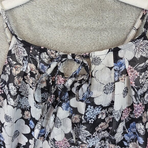 Ann Taylor Blouse Womens Medium Black Floral Halter Sleeveless Lined Keyhole - Picture 10 of 10